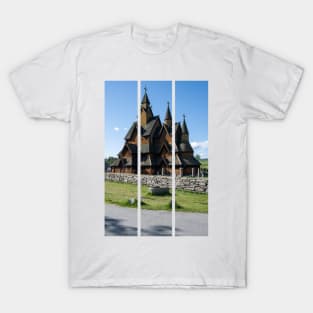 Medieval graveyard and Heddal wooden stave church. Heddal Stavkirke, 13th century. Largest stave church in Norway. Sunny spring day (vertical) T-Shirt